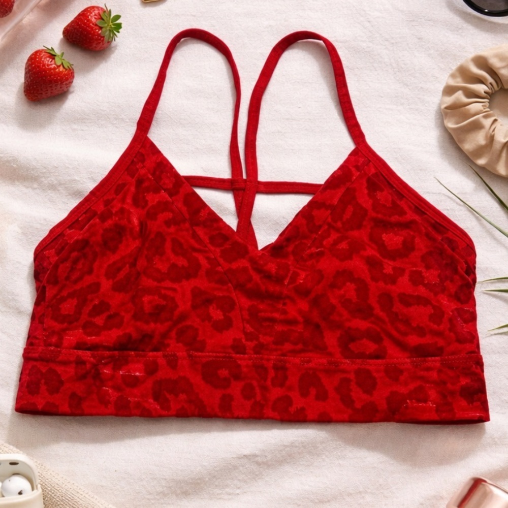 Balance Athletica aka Vitality Red Leopard-Print Strappy Bralette 38145